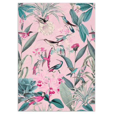 Fototapete, Vögel und Blätter auf rosa Hintergrund - Andrea Haase