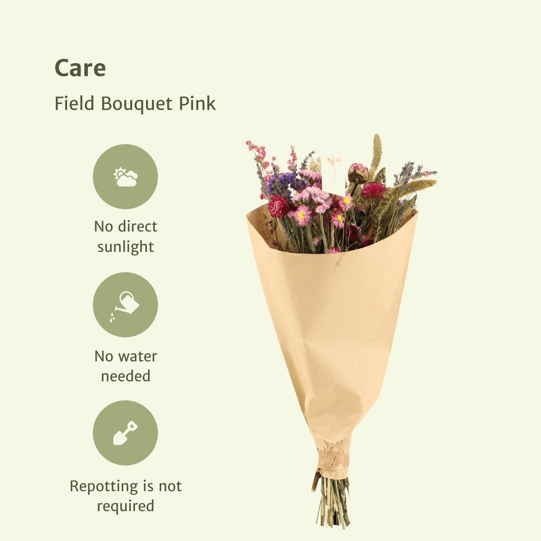 12x Field Bouquet Pink - Droogboeket - 35cm